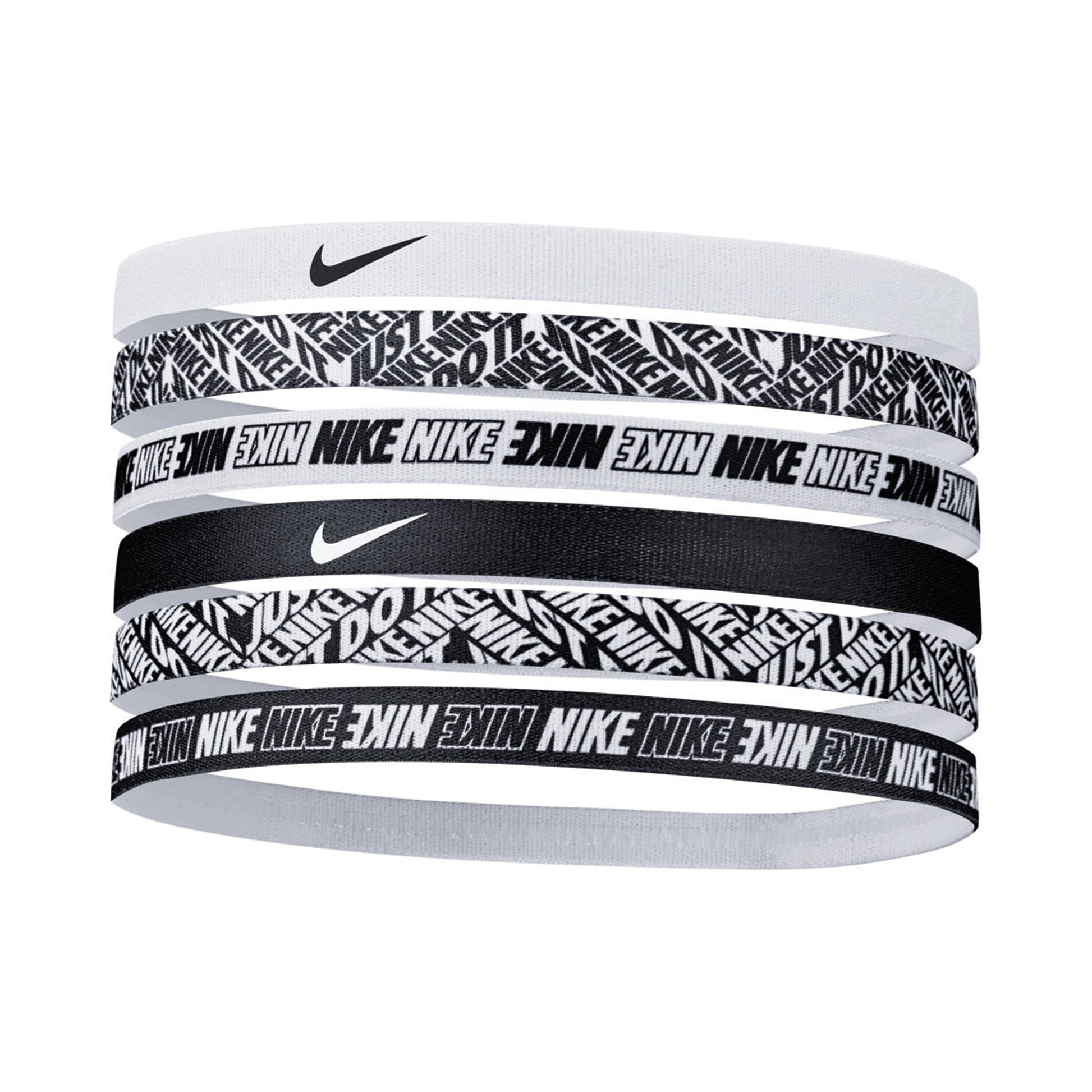 Nike Printed Hair Band 6 Pack-White,Black