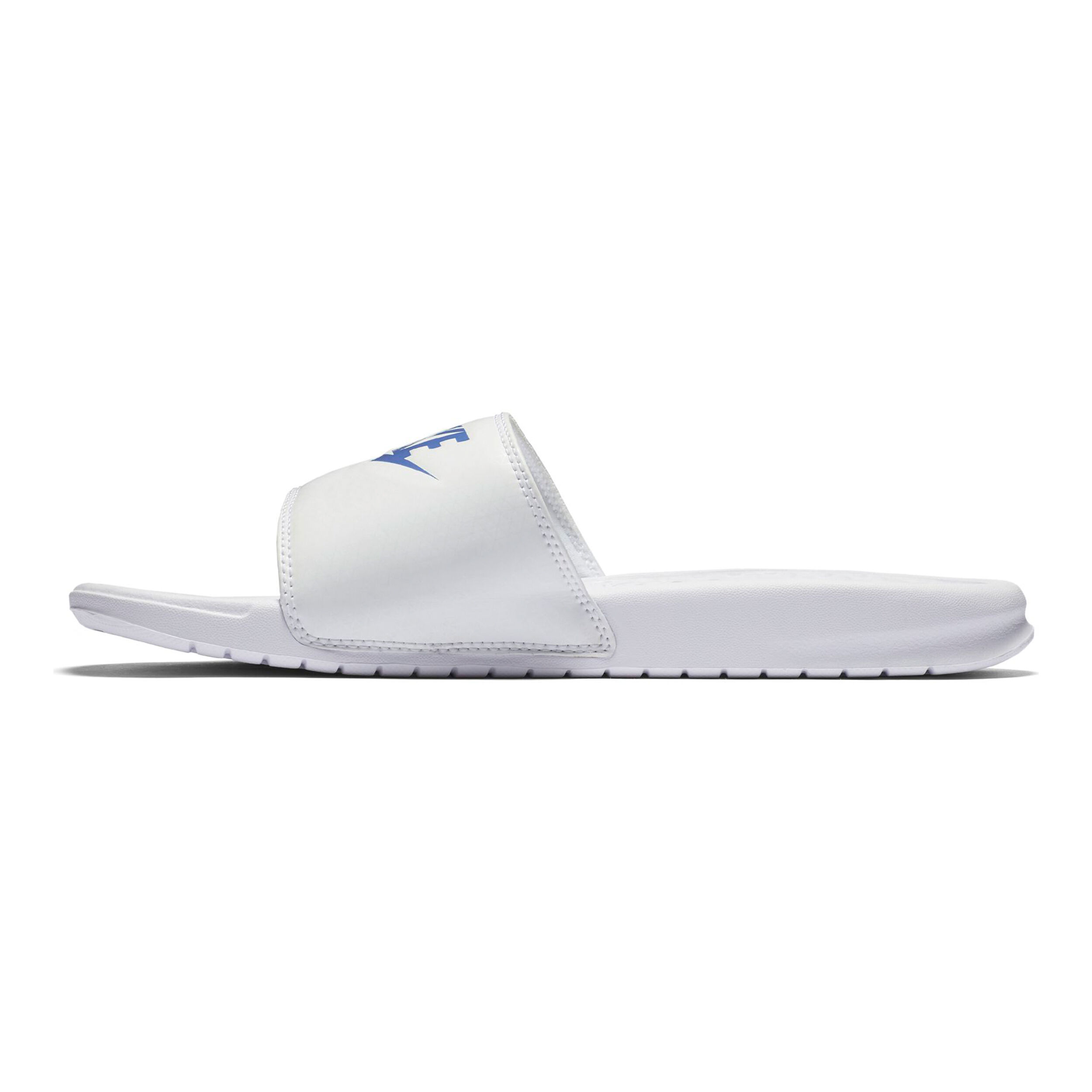 Nike benassi white blue sales