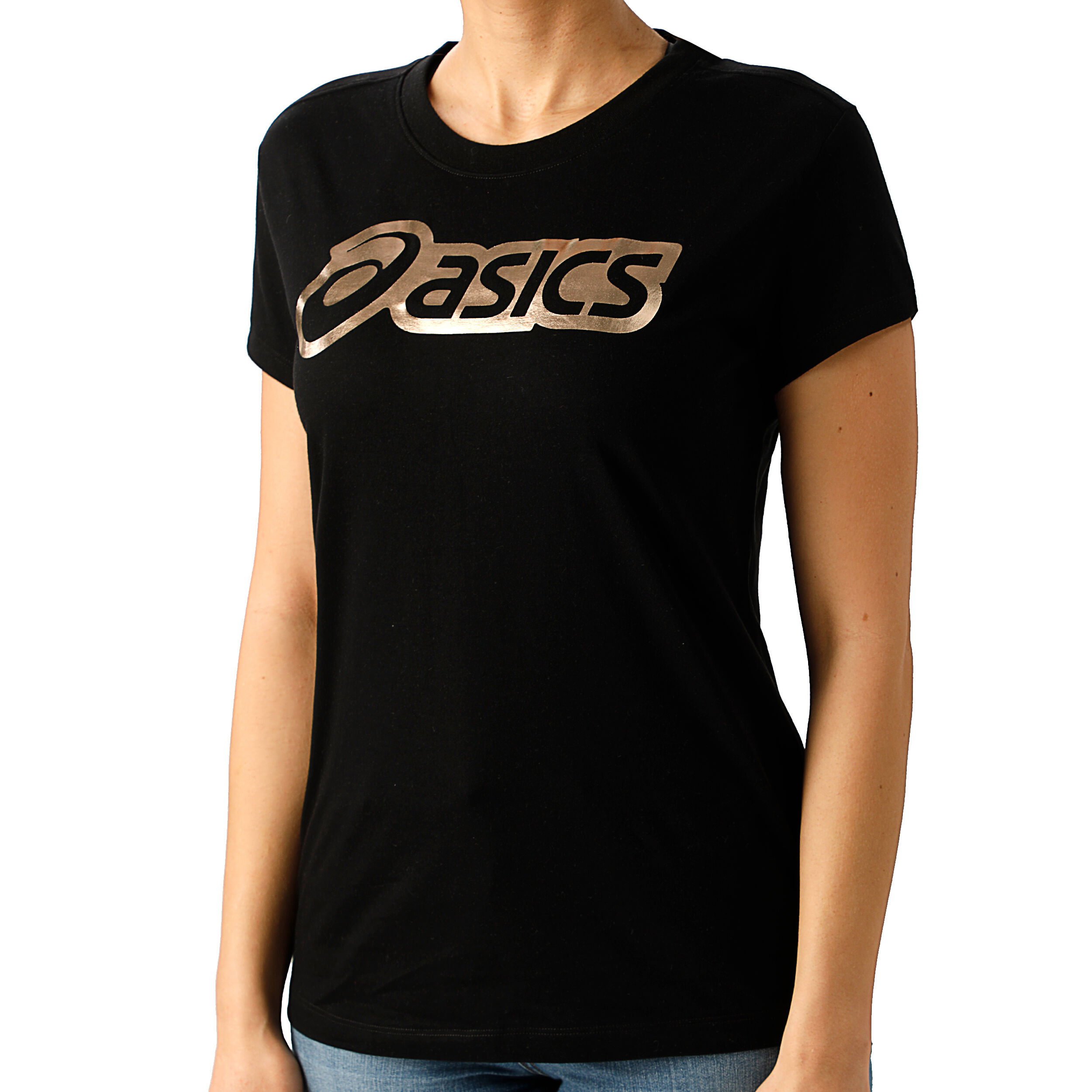 Buy ASICS Logo Graphic T Shirt Women Black Gold in size M online Running Point COM