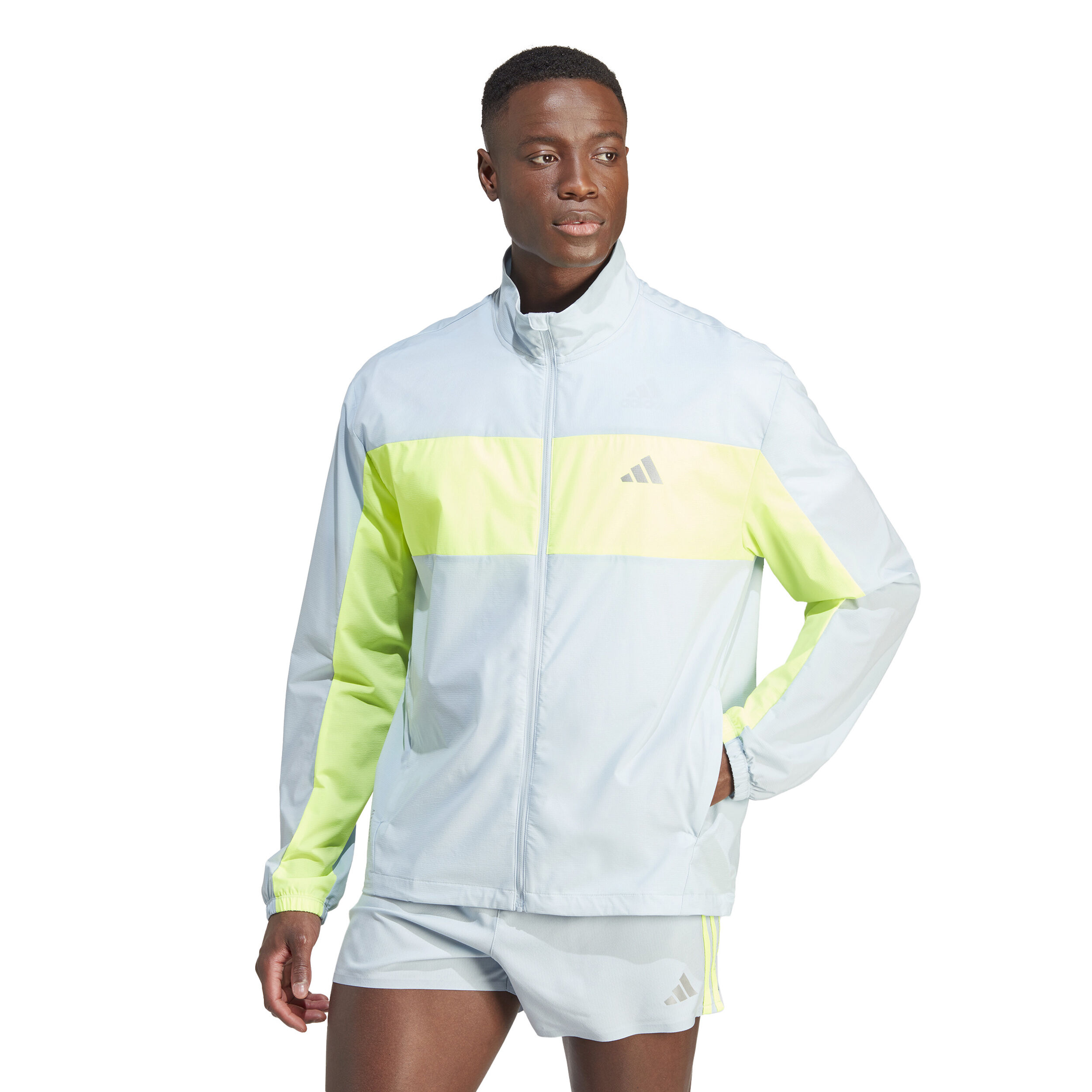 Buy adidas BTN Running Jacket Men Light Blue Neon Yellow online Running Point COM
