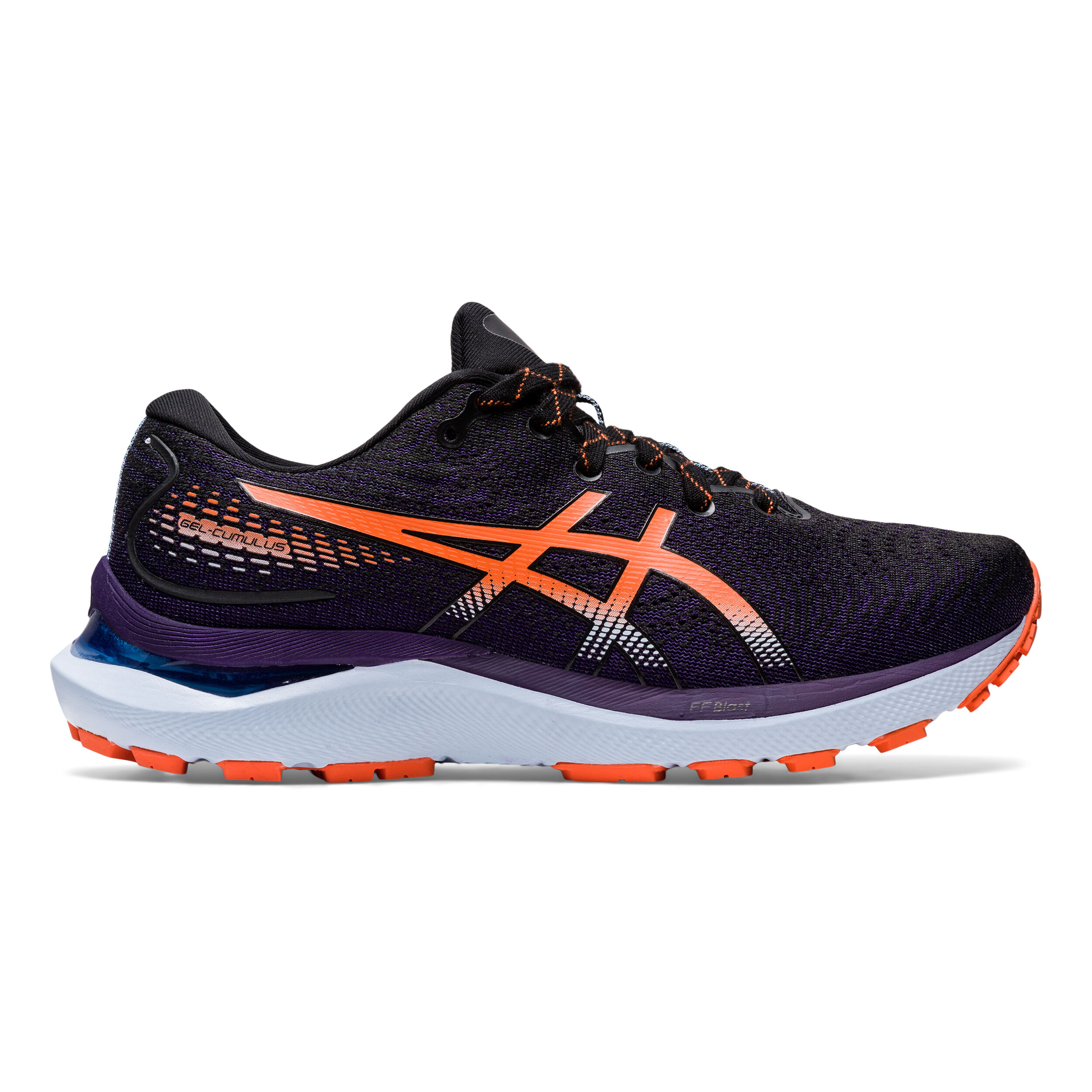 Asics black and store orange running shoes