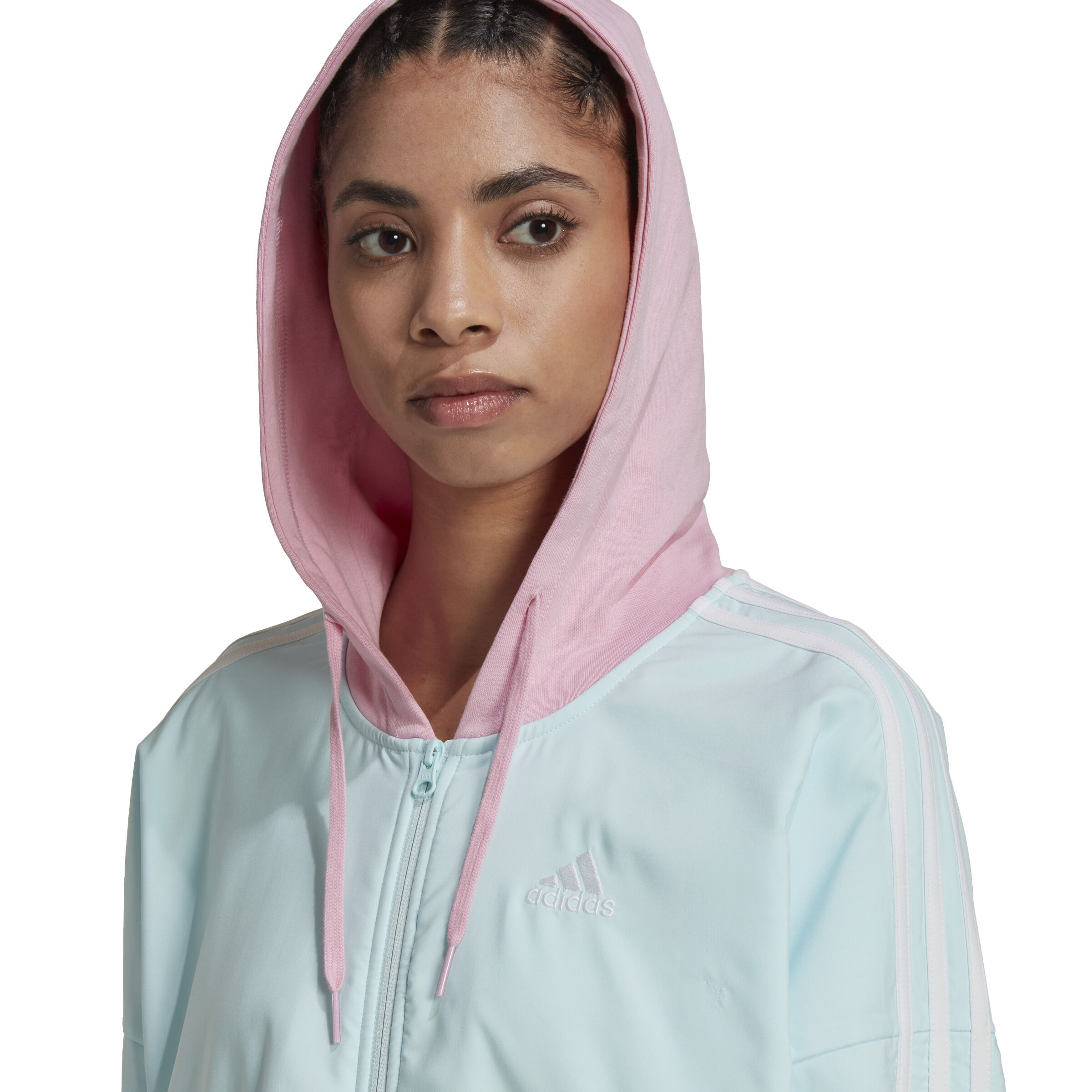 Buy adidas Color Block Bomber Zip Hoodie Women Light Blue Pink online Running Point COM