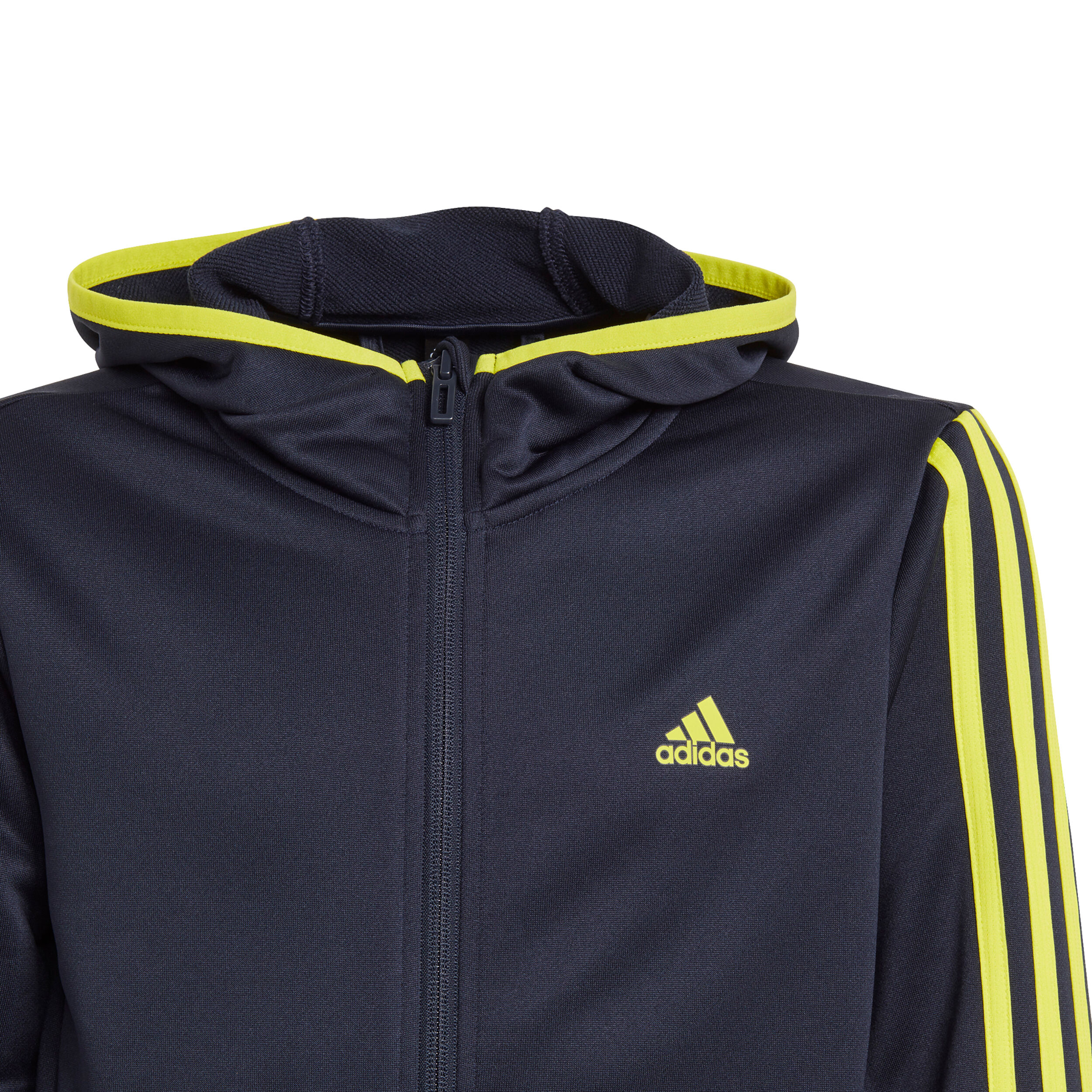 Adidas black hoodie yellow stripes deals
