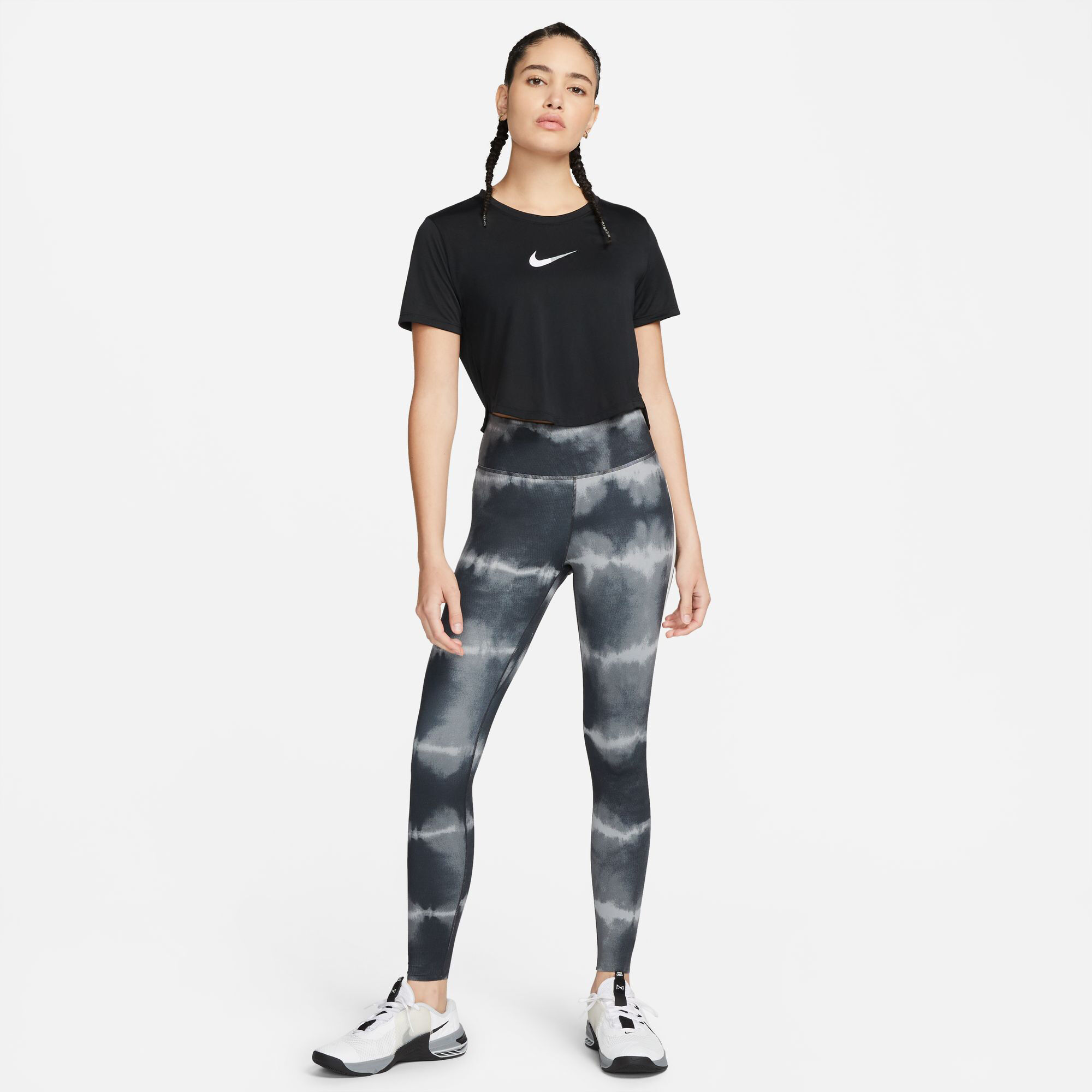 Buy Nike Dri-Fit One Luxe Mid-Rise All Over Print Tight Women Black, Grey  online