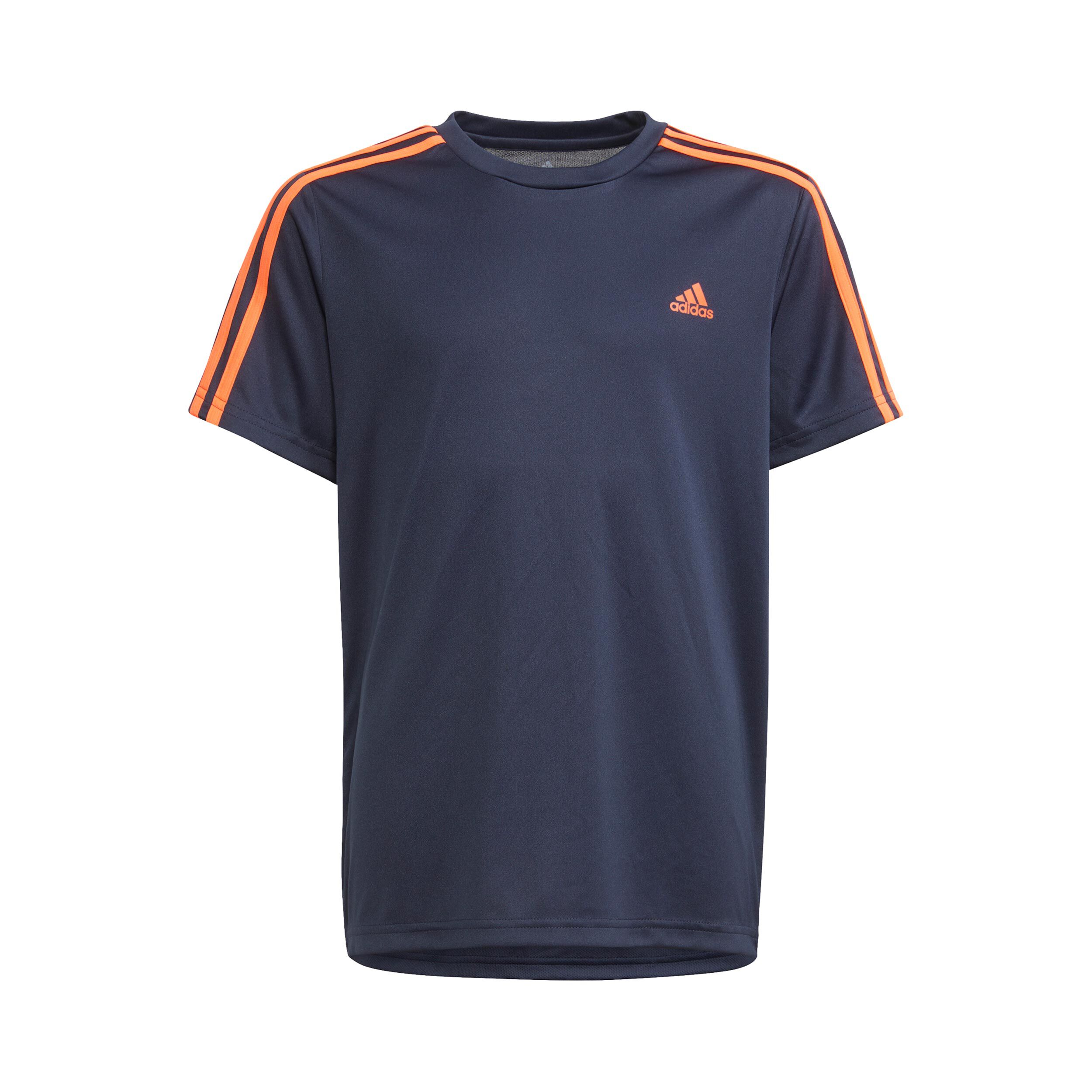 Buy adidas 3 Stripes T Shirt Boys Dark Blue Orange in size 116 online Running Point COM